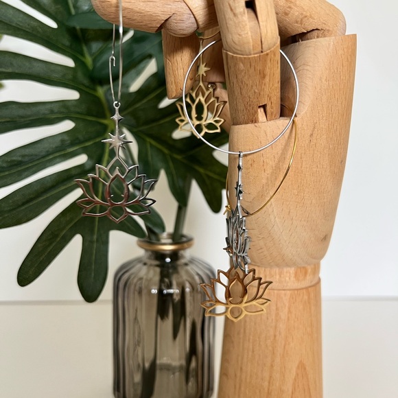 Lotus Buddha Pendant Hoop Earrings - Spiritual Jewelry - Protection Hoops - Picture 6 of 9